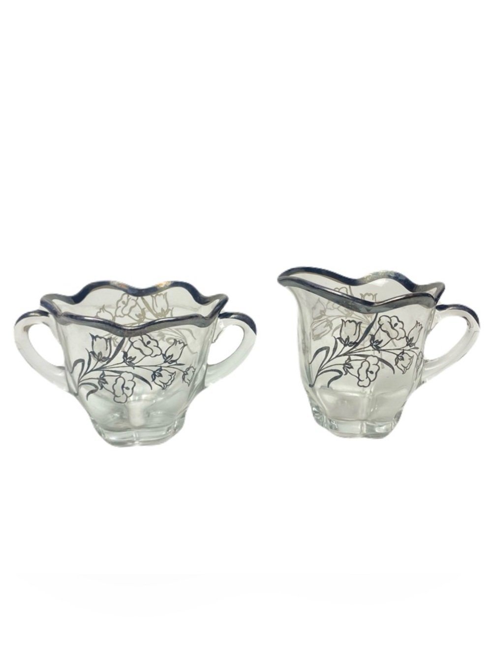 Vintage Duncan & Miller Canterbury Sugar & Creamer Set Floral Silver Rim